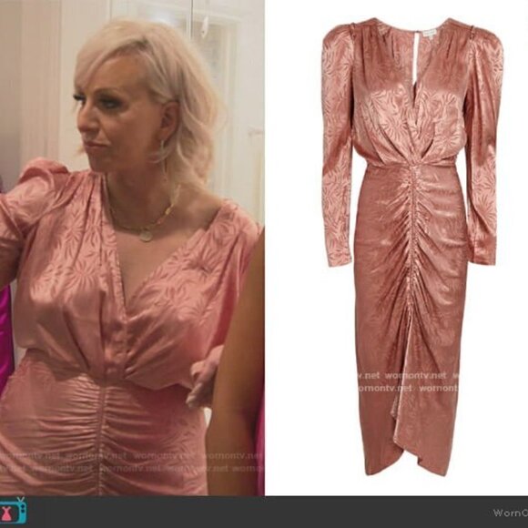 New Ronny Kobo Astrid Jacquard Satin Dusty Rose Midi Dress NWT Size XS - Picture 6 of 14